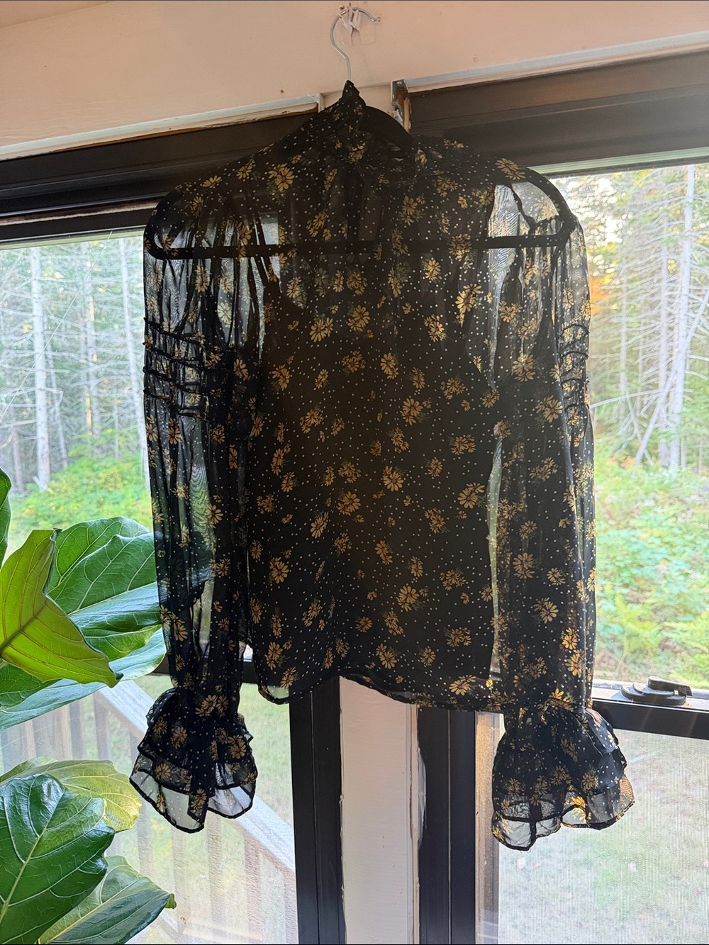 Sunflower Black Sheer Ruffle Cuff Blouse